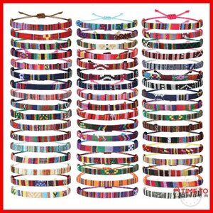 50 Boho Surfer Bracelets Waterproof Adjustable Braided Cotton Wax Thread